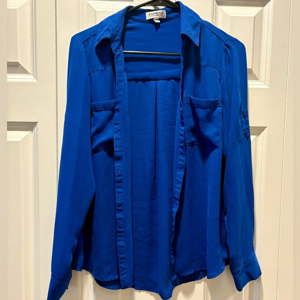 Express royal Blue Long Sleeve sheer button up Shirt